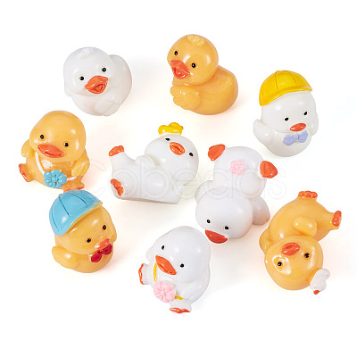 9Pcs 9 Styles Cartoon Cute Resin 3D Duck Figurines DJEW-TA0001-39-1
