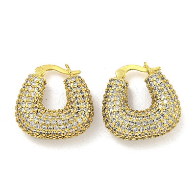 Rack Plating U-Shaped Brass Micro Pave Clear Cubic Zirconia Hoop Earrings for Women EJEW-G410-63G-1