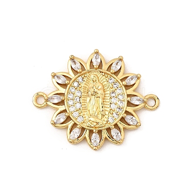 Religion Brass Micro Pave Clear Cubic Zirconia Flower Connector Charms KK-I360-008G-02-1