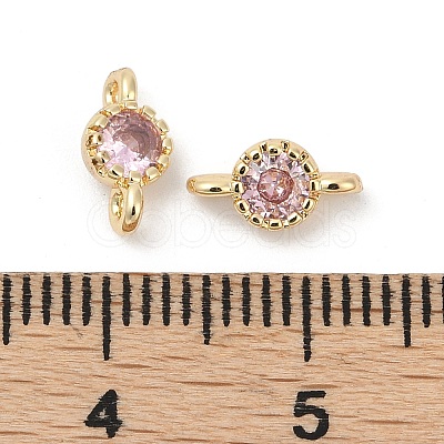 Brass Cubic Zirconia Flat Round Connector Charms KK-H204-02KCG-06-1