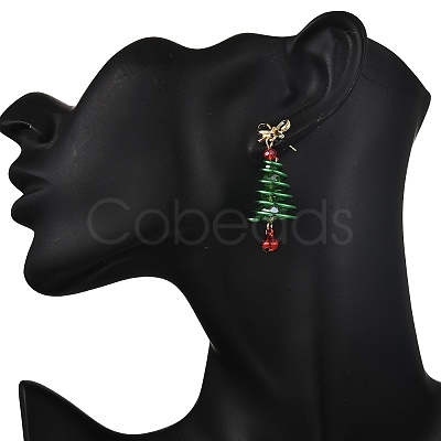 Christmas Aluminum Glass Dangle Stud Earrings EJEW-JE06581-1