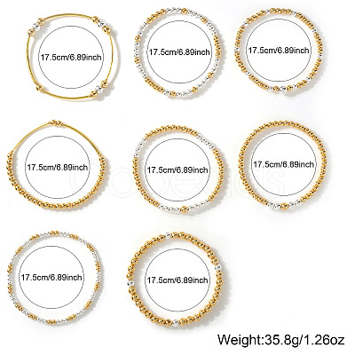 8Pcs 8 Styles Brass Round Beads Stretch Bracelets & Beaded Bracelets for Women HH7054-1-1