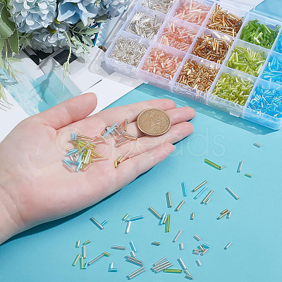 120G 15 Styles Glass Bugle Beads SEED-PH0002-60A-1