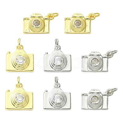 8Pcs 4 Styles Brass Pave Cubic Zirconia Camera Charms KK-CJ0004-36-1