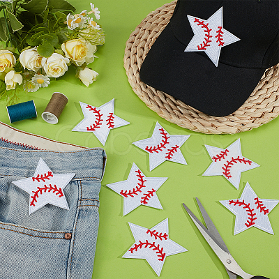 20Pcs Star with Baseball Pattern Computerized Embroidery Cloth Iron on/Sew on Patches PATC-BC0001-27-1