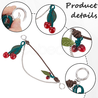 1Pc Zinc Alloy with Resin and PU Leather Dark Red Cherry Purse Decorative Chains AJEW-SC0002-99A-1