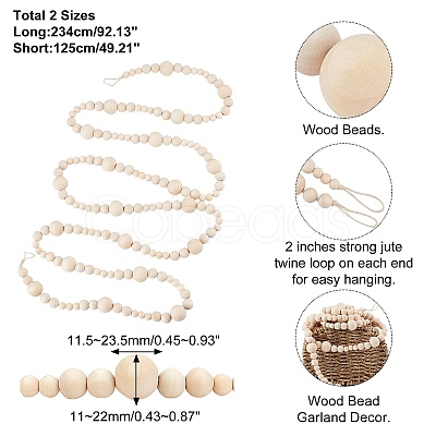 Round Natural Wood Beads Wall Hanging Decorations WOOD-GA0001-08-1