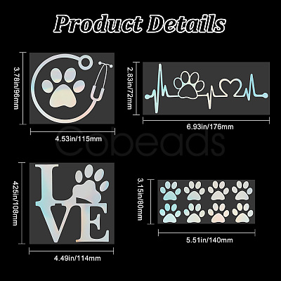 8 Sheets 4 Style Waterproof Heart & Bear Paw Pattern PET Car Decals Stickers STIC-GF0001-03A-1