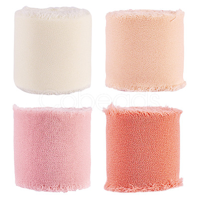 4 Rolls 4 Colors Frayed Polyester Ribbon OCOR-TA0002-87B-1