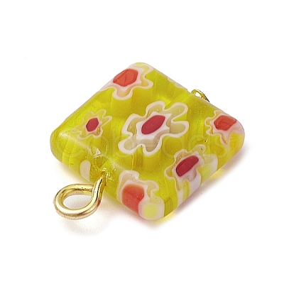 Square Handmade Millefiori Glass Pendants PALLOY-JF02486-1