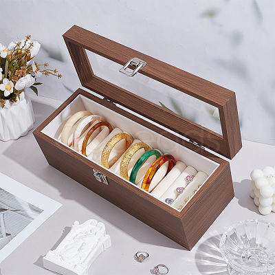Black Walnut Wood Bracelet Organizer Display Cases with Velvet Inside and Visible Window Lid BDIS-WH0011-05-1