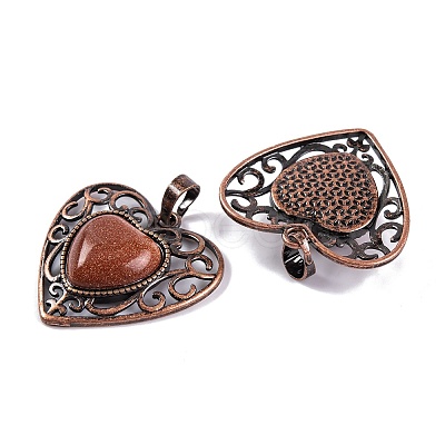 Synthetic Goldstone Peach Love Heart Pendants G-G158-01-17-1