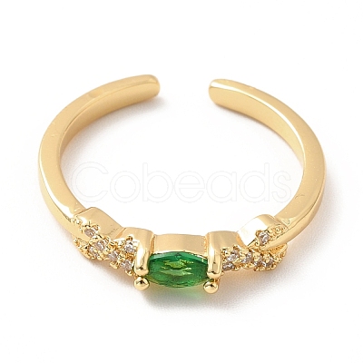 Cubic Zirconia Oval Open Cuff Ring RJEW-H101-02G-1