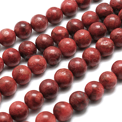 Synthetic Grass Coral Round Beads Strands X-CORA-E032-10mm-01-1