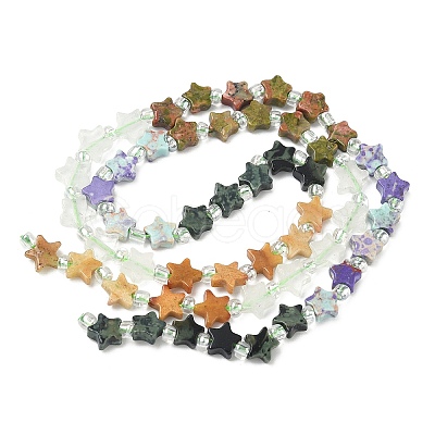 5 Styles Synthetic Imperial Jasper & Natural Topaz Jade & Quartz Crystal & Unakite & Kambaba Jasper Beads Strands G-D095-A01-1