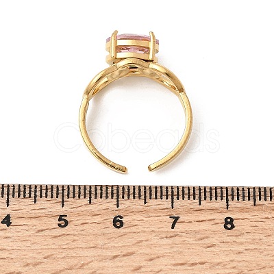 Brass Micro Pave Glass Cuff Rings for Women RJEW-K312-05G-1