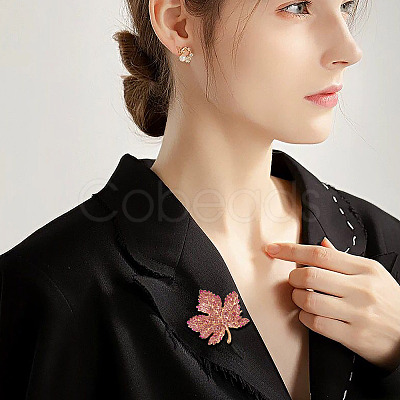 Autumn Maple Leaf Light Gold Alloy Rhinestone Brooch Pins JEWB-TADJ0001-01A-1