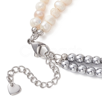Natural Pearl & Synthetic Non-magnetic Hematite Beaded Bracelets for Women BJEW-JB13364-01-1