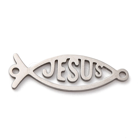 201 Stainless Steel Hollow Religion Jesus Fish Connector Charms STAS-V014-03P-1