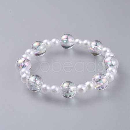 Transparent Acrylic Imitated Pearl  Stretch Kids Bracelets BJEW-JB04575-01-1