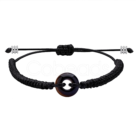 Natural Tiger Eye Donut Braided Bead Bracelet BJEW-SW00047-09-1