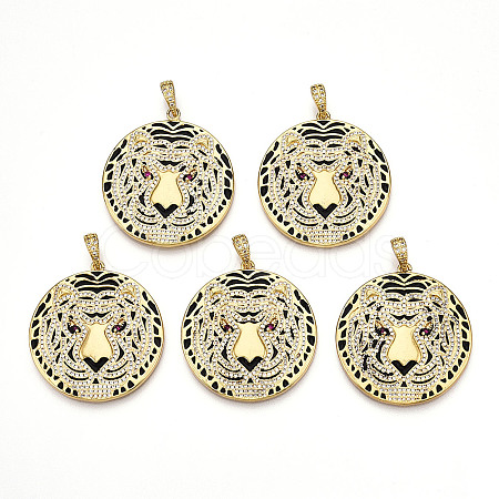 Brass Micro Pave Clear Cubic Zirconia with Enamel Pendants KK-R162-073A-G-1