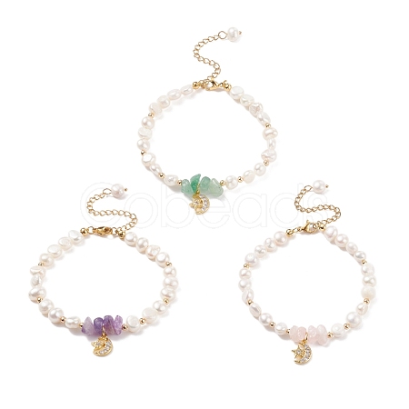 Gemstone Chips & Pearl Beaded Bracelet BJEW-JB08236-1