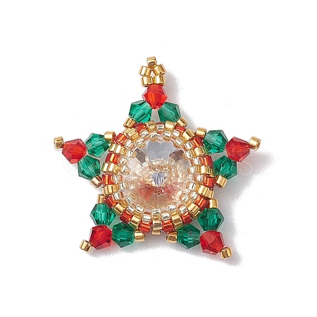 Christmas Glass & Seed Bead Woven Pendants PALLOY-MZ00261-1