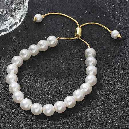 Shell Pearl Beaded Slider Bracelet with Brass Snake Chain BJEW-B066-01B-02-1