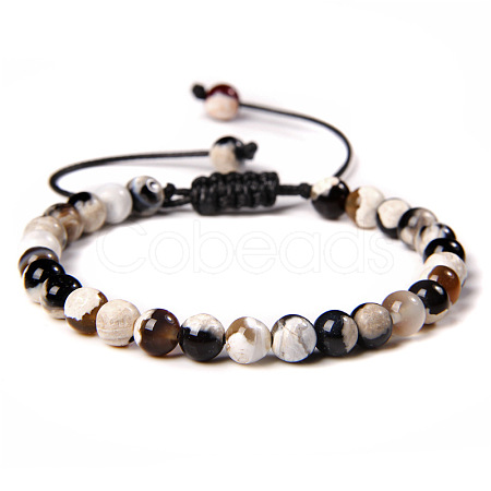 Natural Agate Round Bead Adjustable Braided Bracelets UO3136-12-1