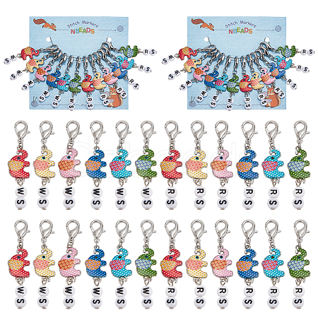 Polka Dot Elephant Alloy Enamel Pendant Locking Stitch Markers HJEW-AB00130-1