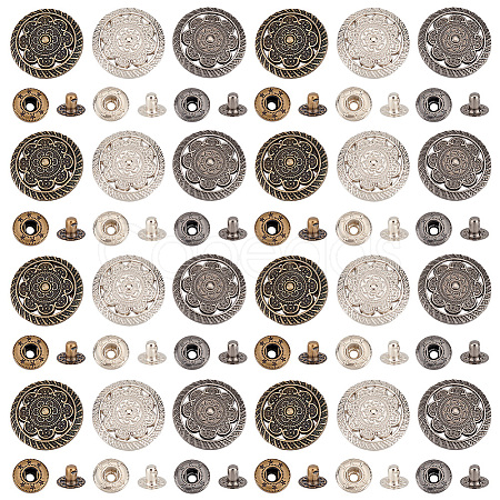 Olycraft 24 Sets 3 Colors Alloy Snap Buttons BUTT-OC0001-39-1