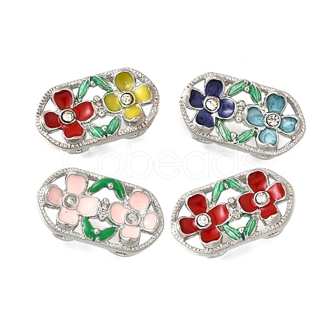 Brass Crystal Rhinestone Oval with 2 Flower Multi-Strands Links KK-P306-20P-1