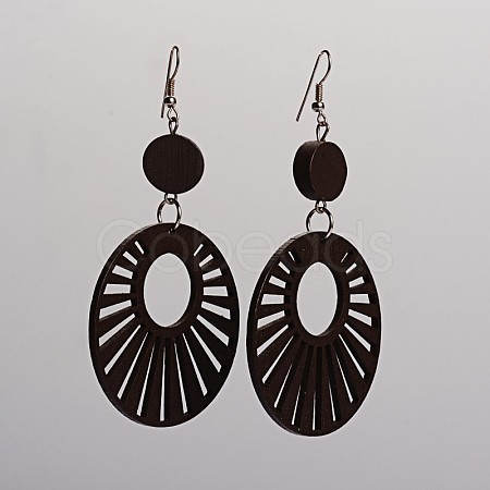 Trendy Flat Round Wood Dangle Earrings EJEW-F0090-12B-1
