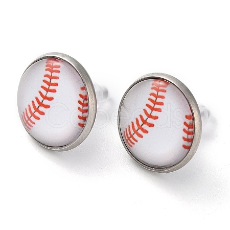 Sport Balls Glass & 304 Stainless Steel Stud Earrings for Women EJEW-H005-01P-05-1