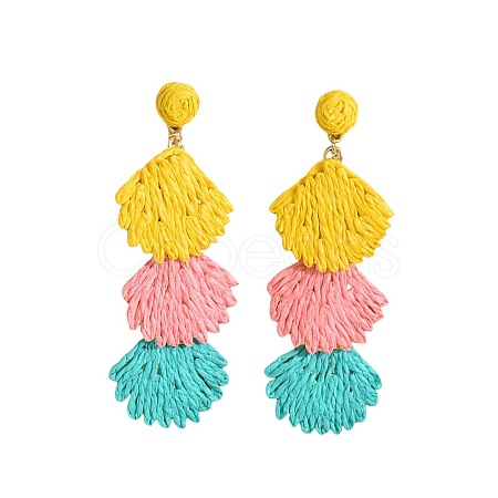 Bohemian Style Raffia Shell Shape Dangle Stud Earrings FS-WG568BC-12-1
