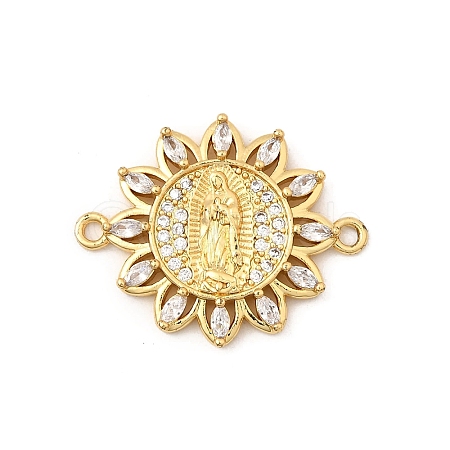 Religion Brass Micro Pave Clear Cubic Zirconia Flower Connector Charms KK-I360-008G-02-1