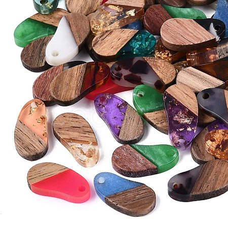 Mixed Styles Transparent Resin & Walnut Wood Pendants RESI-N053-26-1