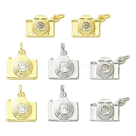 8Pcs 4 Styles Brass Pave Cubic Zirconia Camera Charms KK-CJ0004-36-1
