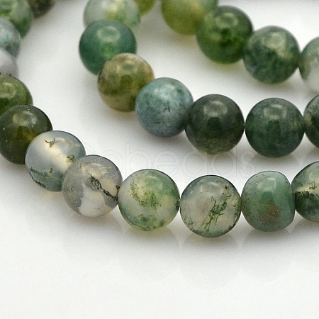 Natural Moss Agate Round Bead Strands G-N0120-30-6mm-1
