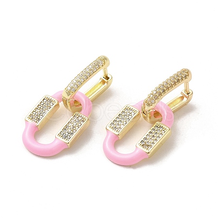 Oval Real 18K Gold Plated Brass Dangle Hoop Earrings EJEW-L268-041G-01-1