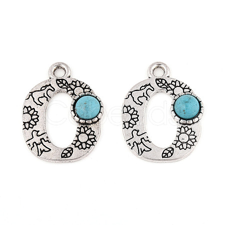 Synthetic Turquoise & Alloy Pendants PALLOY-H146-01AS-O-1