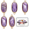 Beebeecraft 5Pcs Natural Amethyst Connector Charms, with Light Gold Plated Edge Brass Loops, Faceted Oval Links, 27x11x5.5mm, Hole: 2mm