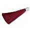 Fiber Tassel Big Pendant Decorations, with Platinum Plated Brass Finding, Indian Red, 70~73x7~25mm, Hole: 1.8mm