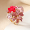 Personality Alloy Rhinestones Ring, Resin Flower Adjustable Fashion Ring, Pink