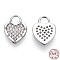 Rhodium Plated 925 Sterling Silver Micro Pave Cubic Zirconia Charms, with S925 Stamp, Heart Charms, Nickel Free, Real Platinum Plated, 11x8x1.2mm, Hole: 2.5x2.5mm