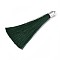 Fiber Tassel Big Pendant Decorations, with Platinum Plated Brass Finding, Dark Green, 70~73x7~25mm, Hole: 1.8mm