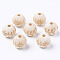 Unfinished Natural Wood European Beads, Large Hole Beads, for DIY Painting Craft, Laser Engraved Pattern, Round with Flower Pattern, Antique White, 20x18mm, Hole: 4mm