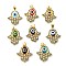 Brass Cubic Zirconia Pendants, with Lampwork, Real 18K Gold Plated, Hamsa Hand Charm, Mixed Color, 24x20.5x4mm, Hole: 5x3.5mm