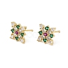 Rhombus Brass Micro Pave Cubic Zirconia Stud Earrings EJEW-L306-02G-4